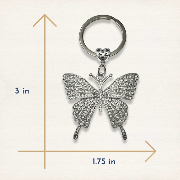 Evenchae Silver Butterfly Keychain - Covered in Rhinestones - Gift Bag - 3”L - Picture 4 of 8